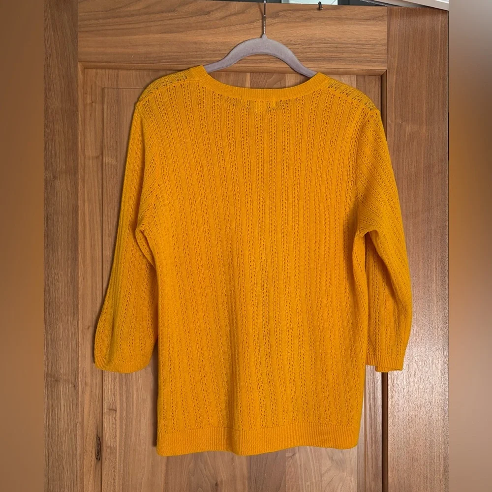EUC Vtg KAREN WALKER 100% Cashmere Open Weave 3/4 Sleeve Sweater 6 Yellow Gold - Picture 3 of 14